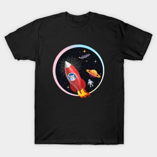 Cat in Rocket 3 (Orange Kitty) T-Shirt